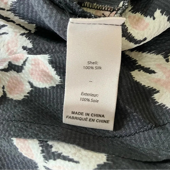 NWT Cinq à Sept Yesenia Floral Tie-Front Silk Blouse Black/ Blush Pink - Picture 10 of 11